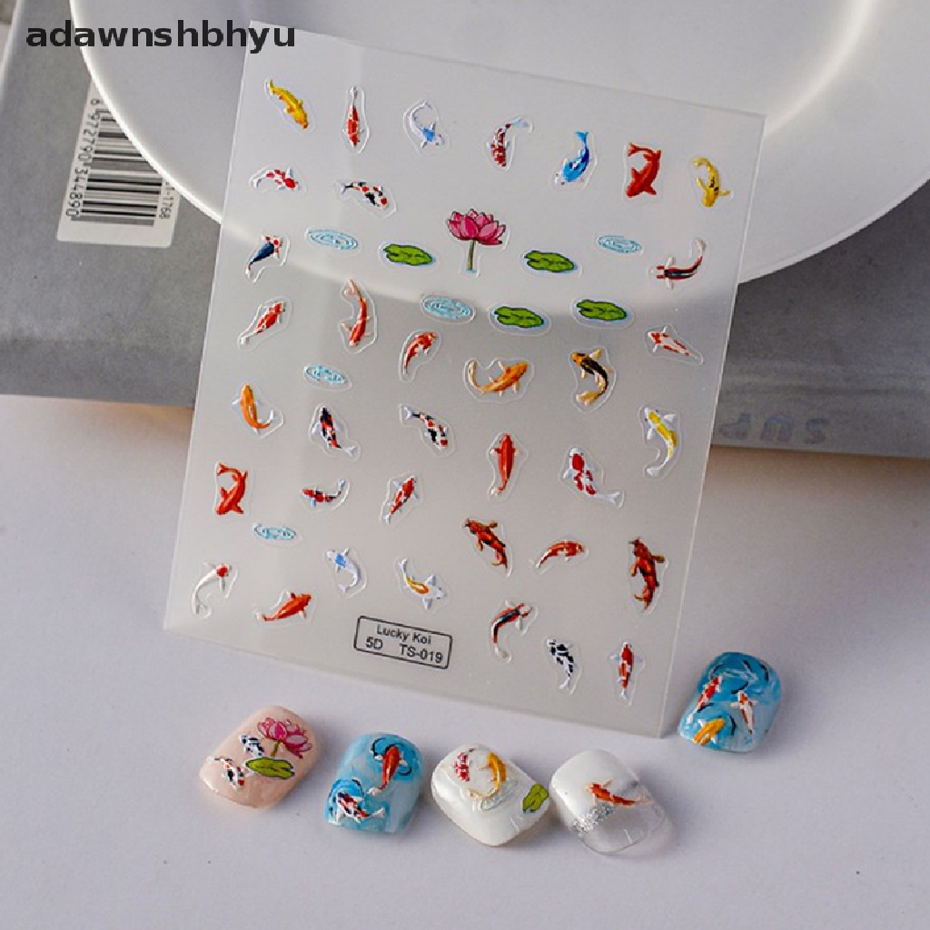 Miếng Dán Trang Trí Móng Tay Họa Tiết Cá Lá Sen 5D Nhiều Màu Sắc