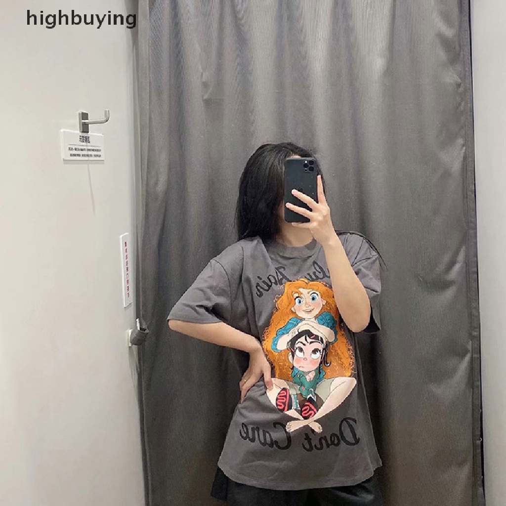 Áo Thun Tay Ngắn Cổ Tròn In Họa Tiết Hoạt Hình Cho Nữ