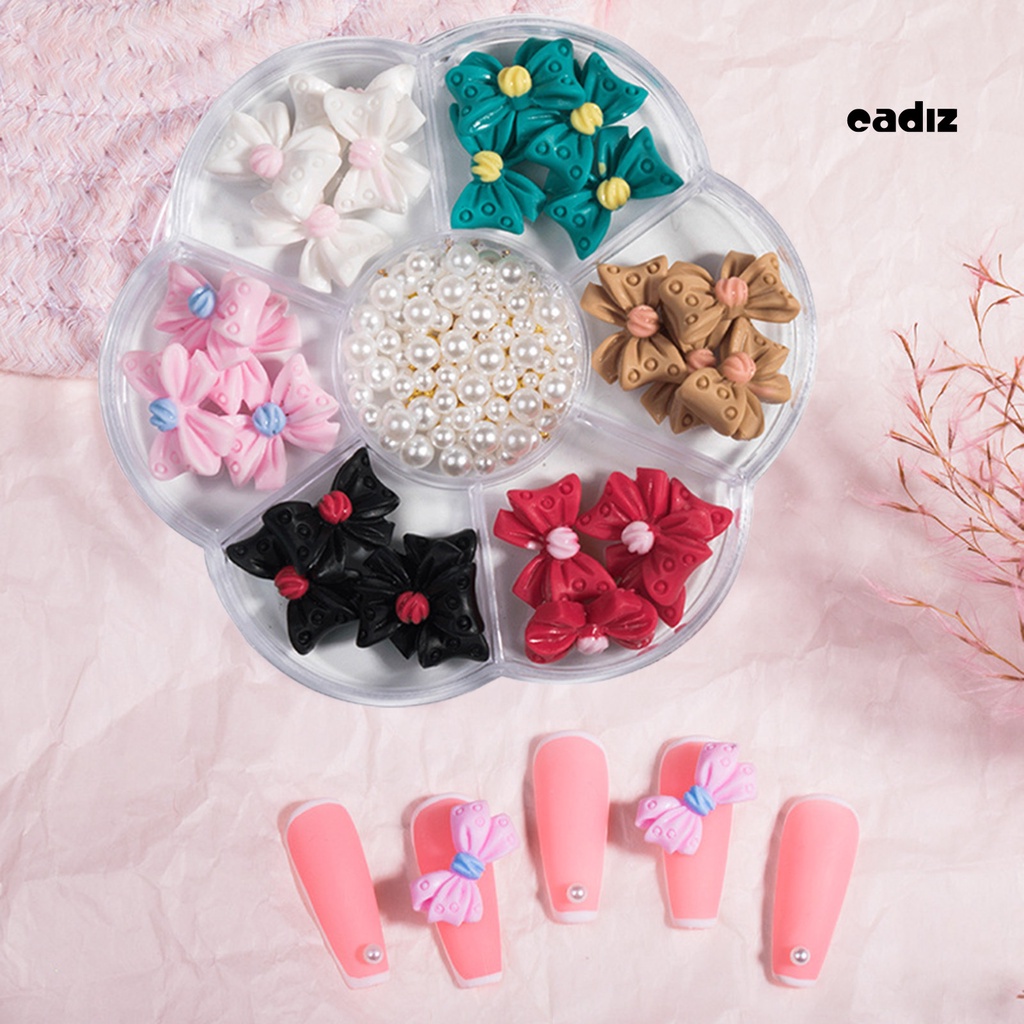 1 Hộp Nhãn Dán Hình Nơ Đính Ngọc Trai Giả Bằng Nhựa Resin Dễ Thương Dùng Trang Trí Móng Tay Nghệ Thuật DIY