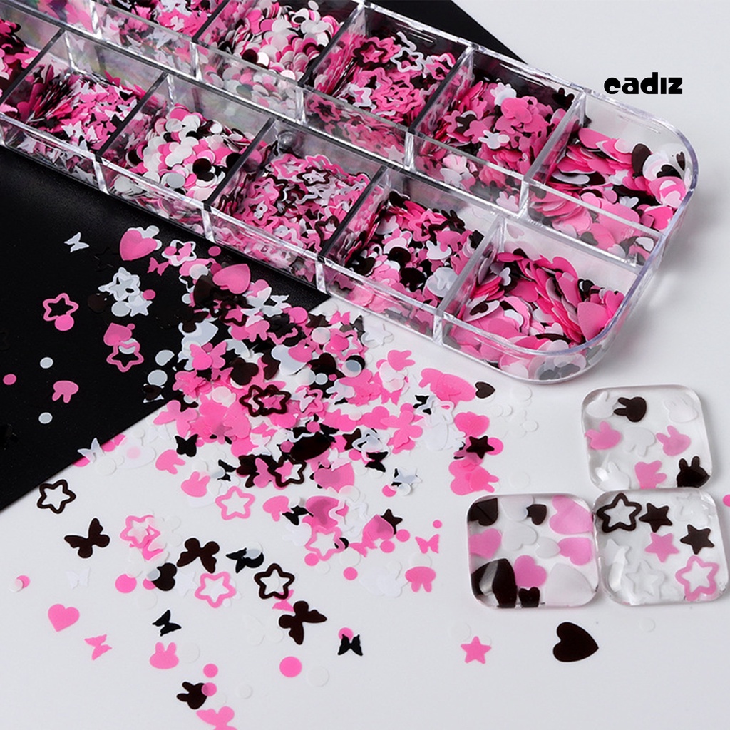 Hộp 1 Hộp 12 Ngăn Kim Tuyến Tròn / Sao / Thỏ / Bướm Lấp Lánh Trang Trí Móng Nghệ Thuật DIY