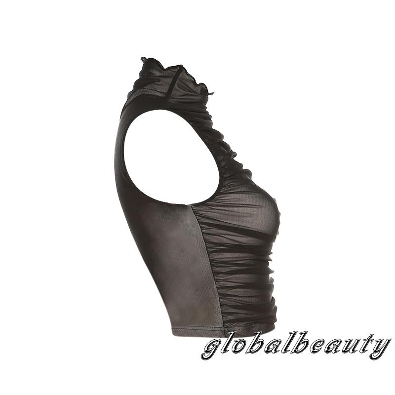 Áo Croptop Sát Nách Cổ Cao Xuyên Thấu Màu Sắc Thời Trang Mùa Hè Cho Nữ