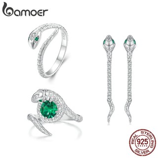 Bamoer set nhẫn và bông tai bạc 925 hình rắn thời trang cho nữ