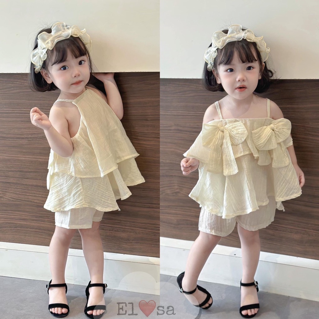 Bộ Đồ 2 Dây Đũi Mặc 2 Kiểu Bánh Bèo Dành Cho Bé Gái 8-18kg