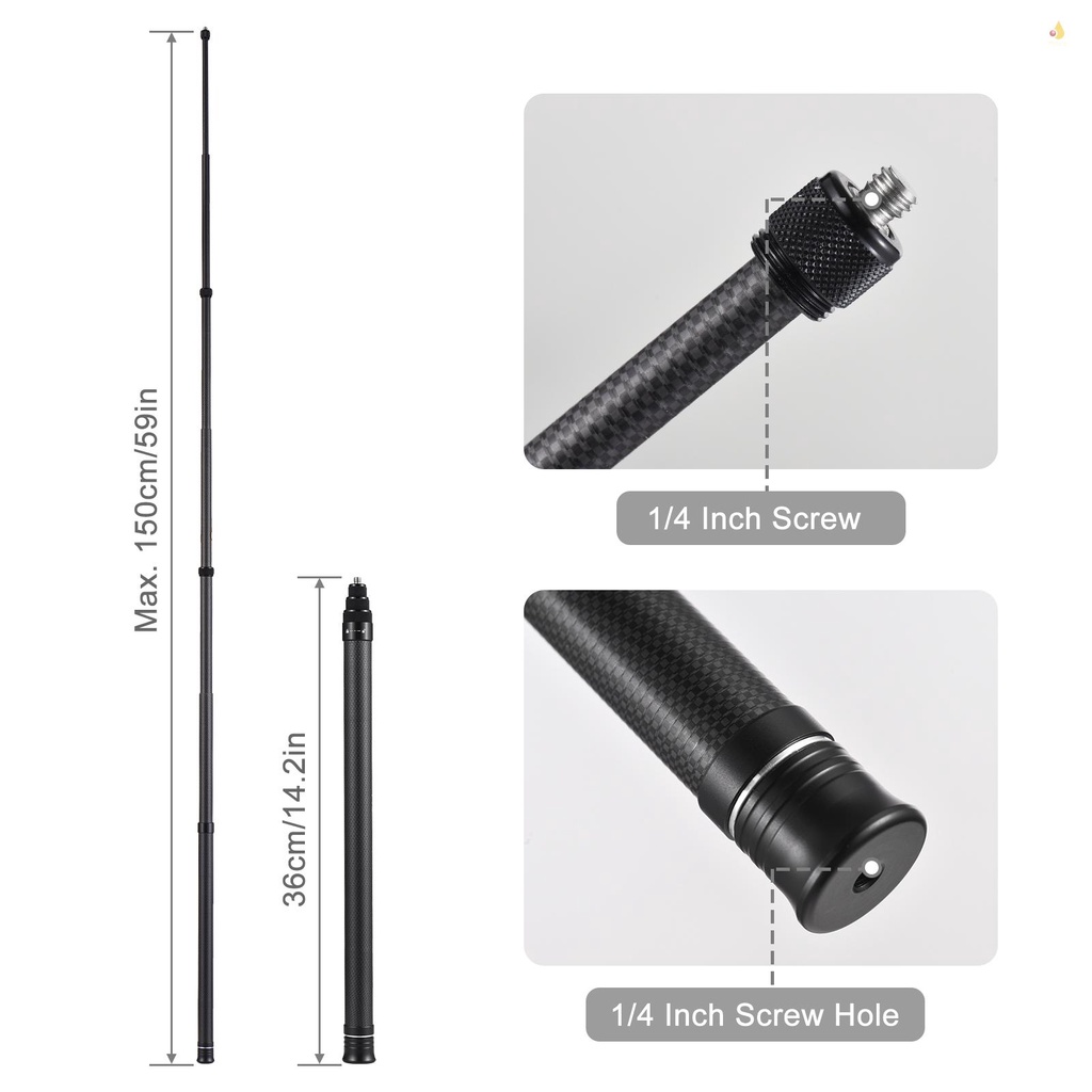 Giá Đỡ Máy Ảnh 1 / 4 Inch Đinh Vít 36cm - 150cm / 14.2in-59in Có Thể Điều Chỉnh Độ Dài Insta360 X2 / X3