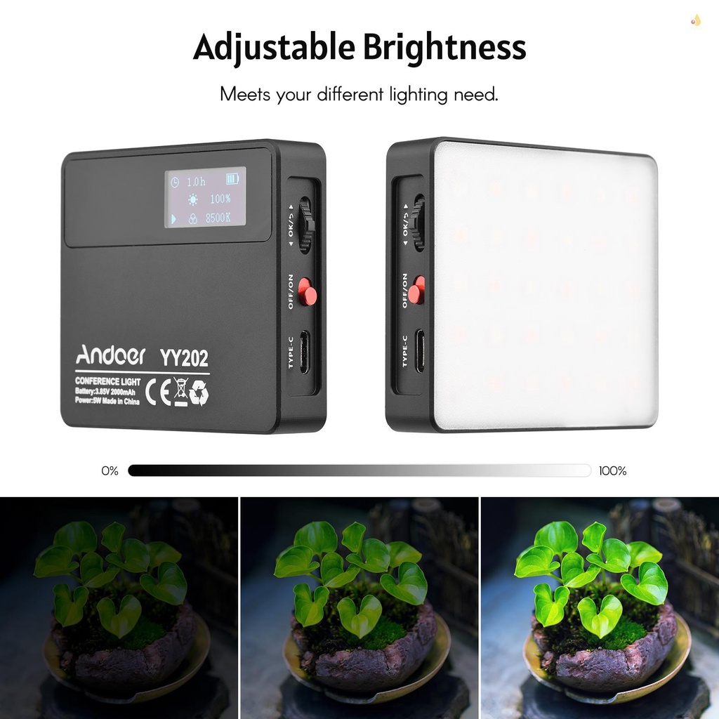 Đèn LED Trợ Sáng Andoer YY202 Bi 2500K-8500K Bằng Hợp Kim Nhôm Nhiều Màu Kèm Pin Đầu Bi Mini Tiện Dụng