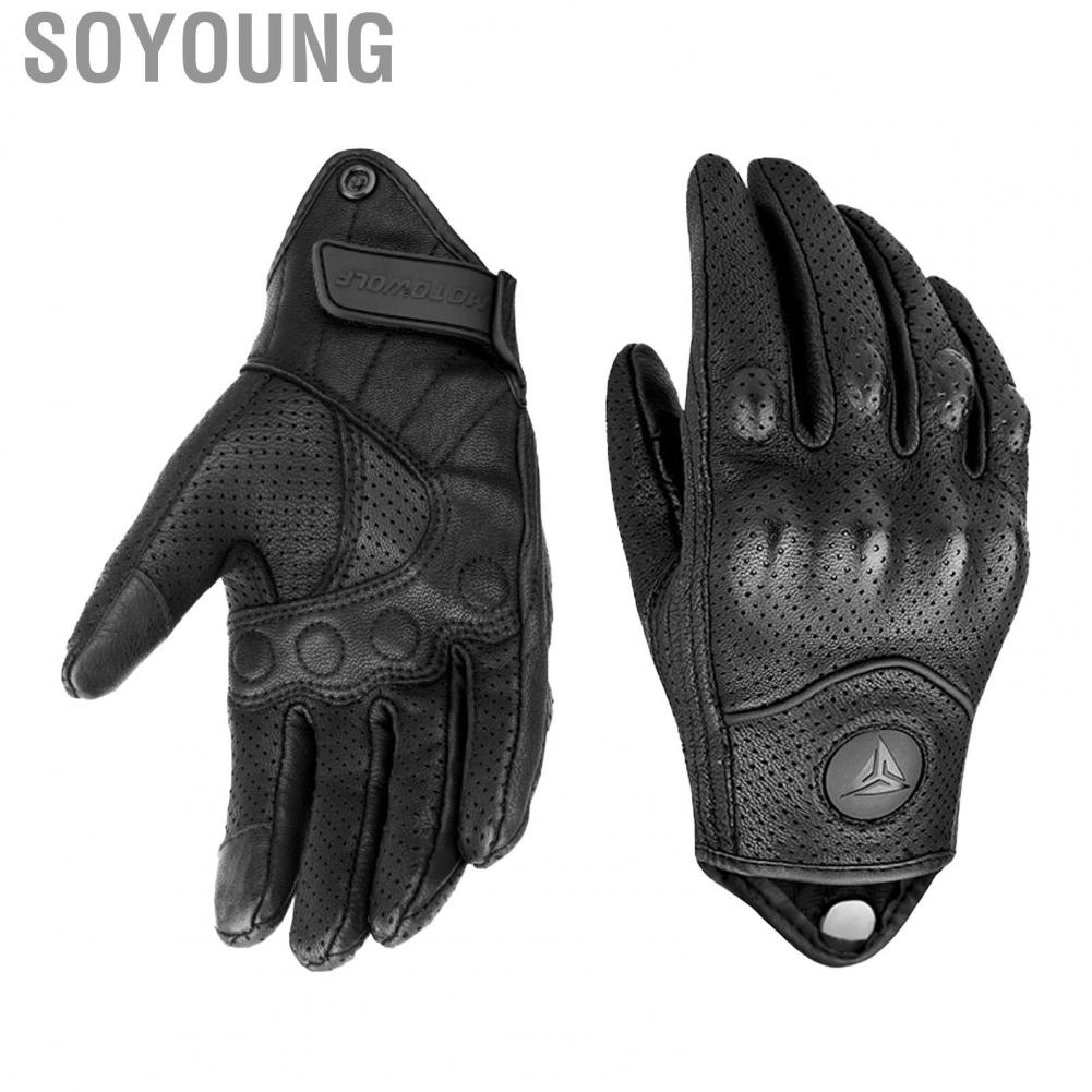 Soyoung Cycling Gloves  Sheepskin Motorcycle Abrasion Resistance Comfortable Windproof for Bike