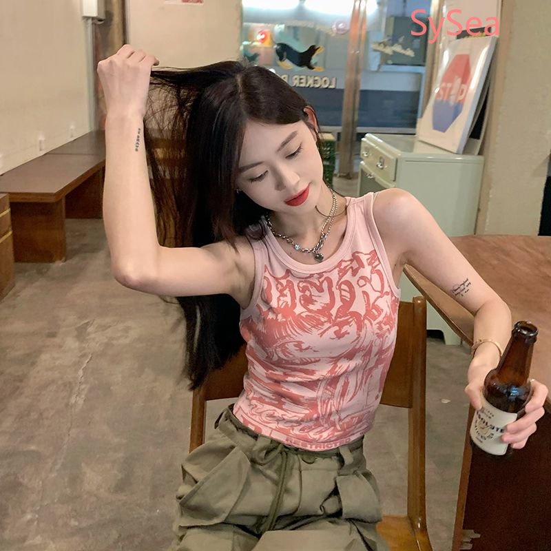 Áo Hai Dây In Họa Tiết Phong Cách Retro Mỹ Cho Nữ