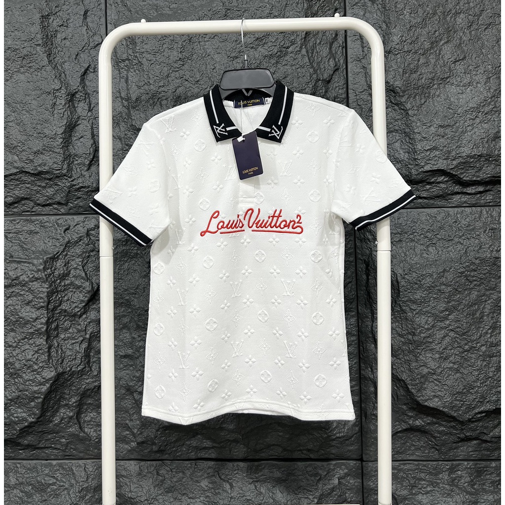 Áo Thun Nam Tay Ngắn Dập Vân Nổi Hoa Văn Thêu Chữ Lois, Chất Thun Cotton