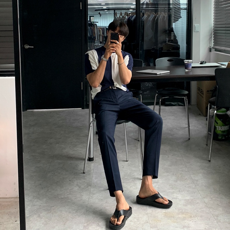 Áo Thun Dệt Kim Tay Ngắn Cổ Tròn Thời Trang Mùa Hè Hàn Quốc 2023 Mới Cho Nam