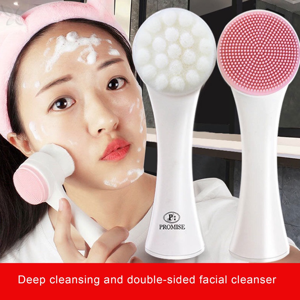 Bàn chải rửa mặt vovigo bằng silica lông 3D hai mặt tiện dụng