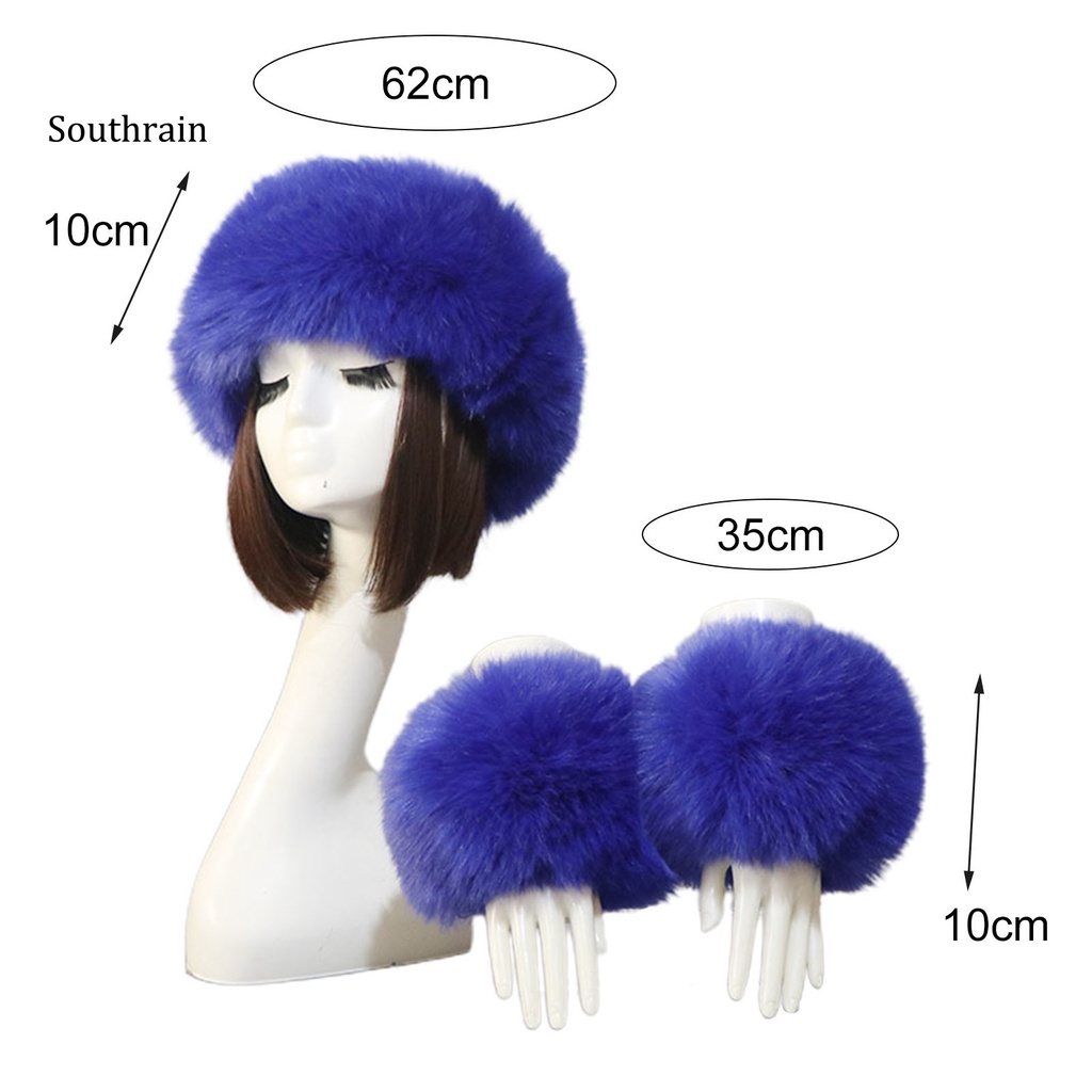 1 Set Băng Đô + Găng Tay Hở Ngón + Mũ Phối Lông Giả Màu Sắc Trơn Thời Trang Cho Nữ