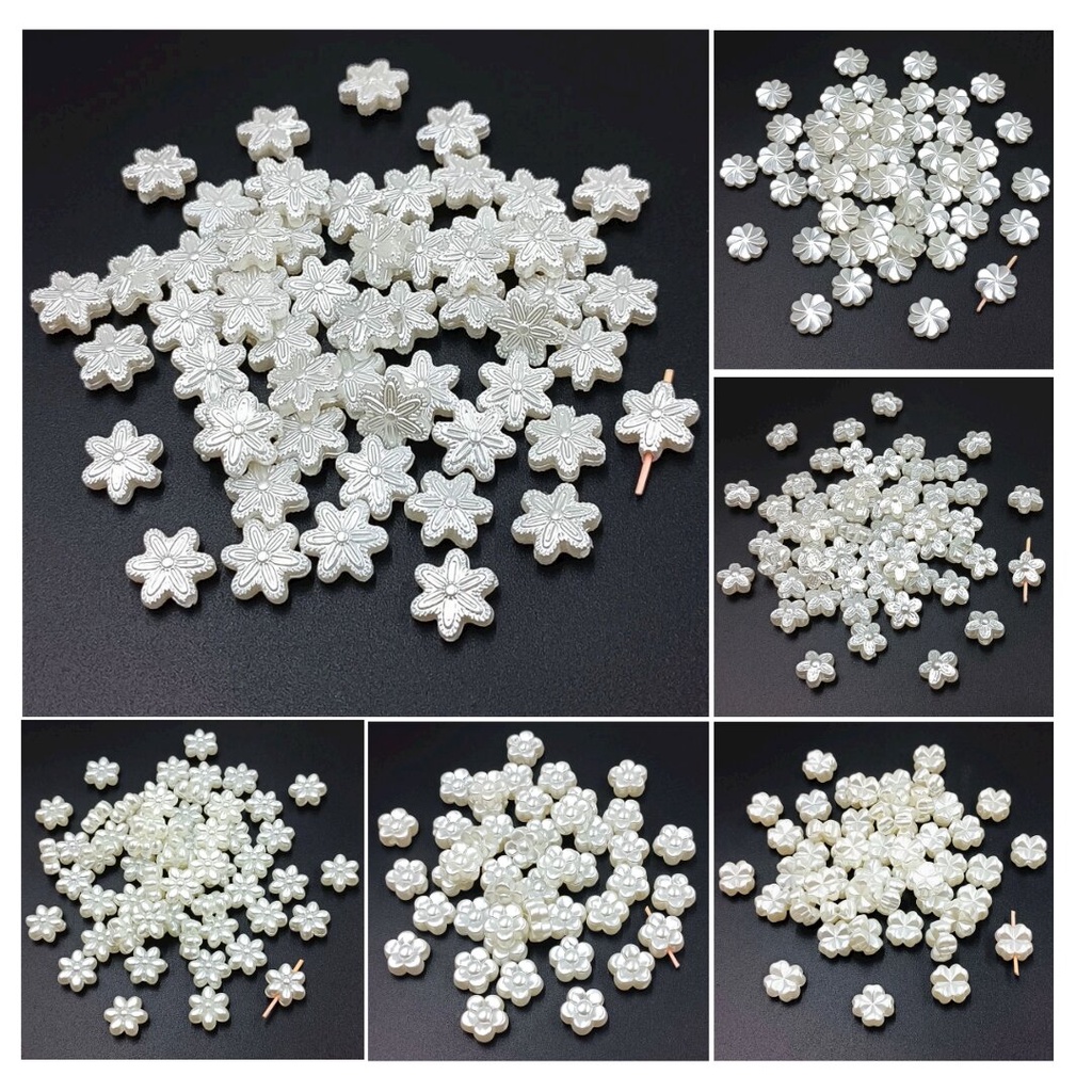 Bộ 50 / 100 Hạt Ngọc Trai Giả Bằng Nhựa ABS Hình Bông Hoa Thời Trang Làm Trang Sức DIY