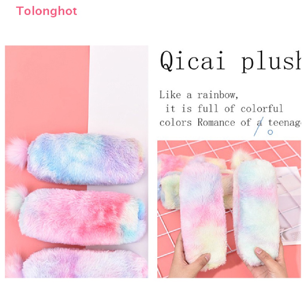 Tolonghot > Túi Đựng Bút Hình Bát Giác Phối Lông Màu Gradient Dễ Thương Cho Nữ