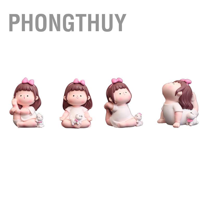 Tượng bé gái bé mập tập Yoga để bàn Đáng Yêu Trang Trí Bàn học Xe Ô Tô