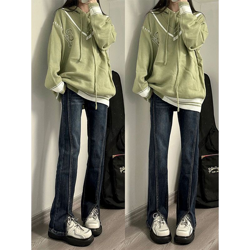 Quần Jean Nữ Lưng Cao Ống Đứng Xẻ Tà Phong Cách Hong Kong Thời Trang Mùa Hè