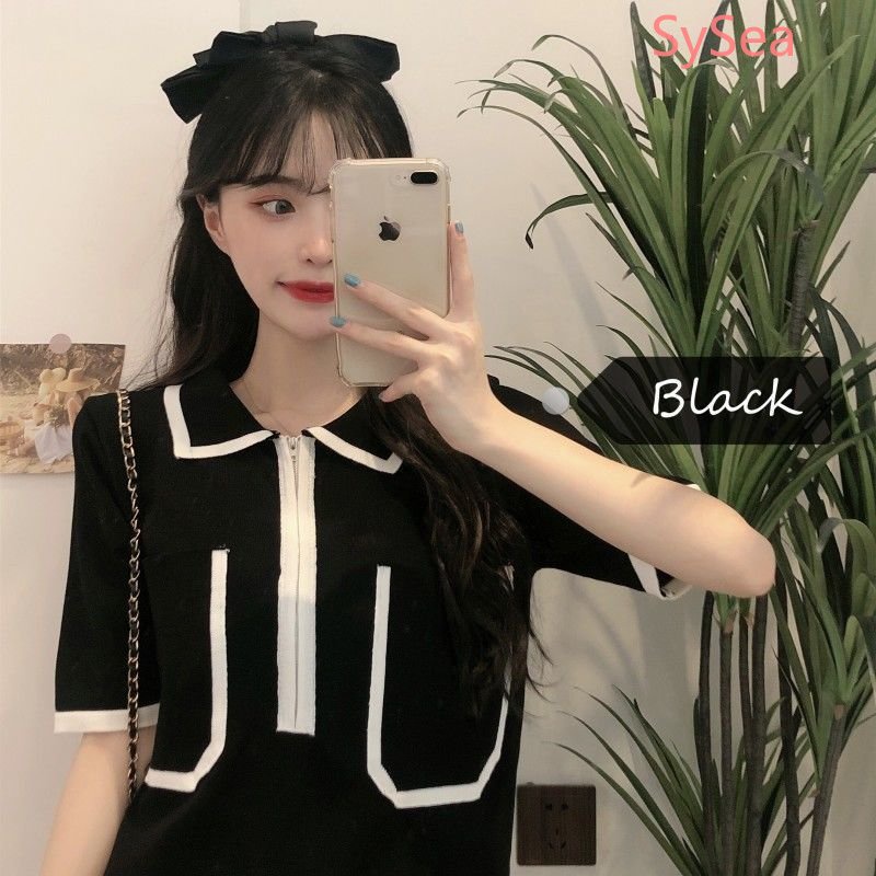 Áo Dệt Kim Phối Khóa Kéo Phong Cách Retro Hàn Quốc Cho Nữ