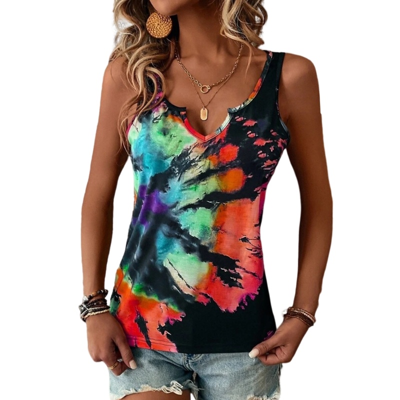 Xiangbao Áo Tank Top Cổ Chữ V Dáng Rộng Màu Nhuộm Thoải Mái Thời Trang Mùa Hè Cho Nữ