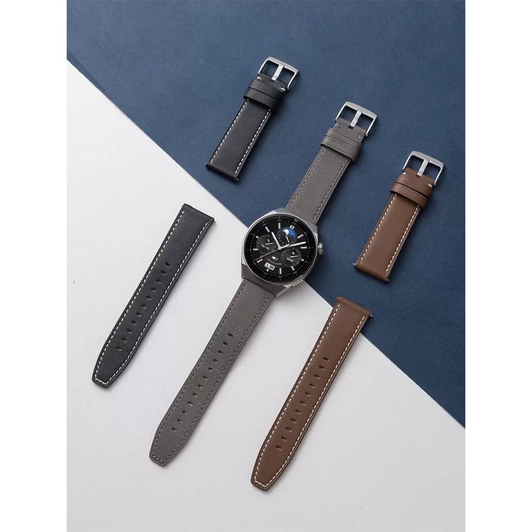 Dây Đeo Đồng Hồ Bằng Da 22mm Màu Xám / Nâu Cho Huawei Gt3 46mm Gt 2 Pro