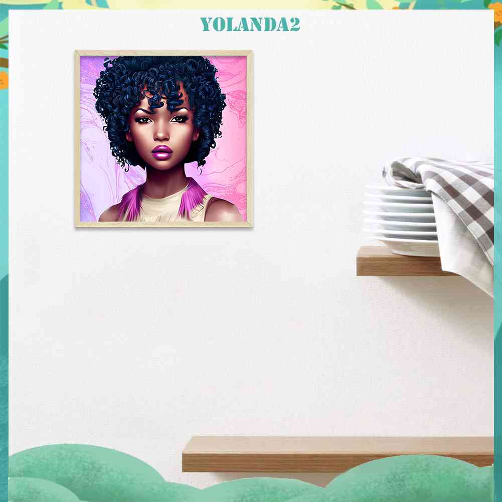 Bộ Tranh Đính Đá 5D Tự Làm Hình Cô Gái Tóc Xoăn Màu Đen Trang Trí Nhà Cửa