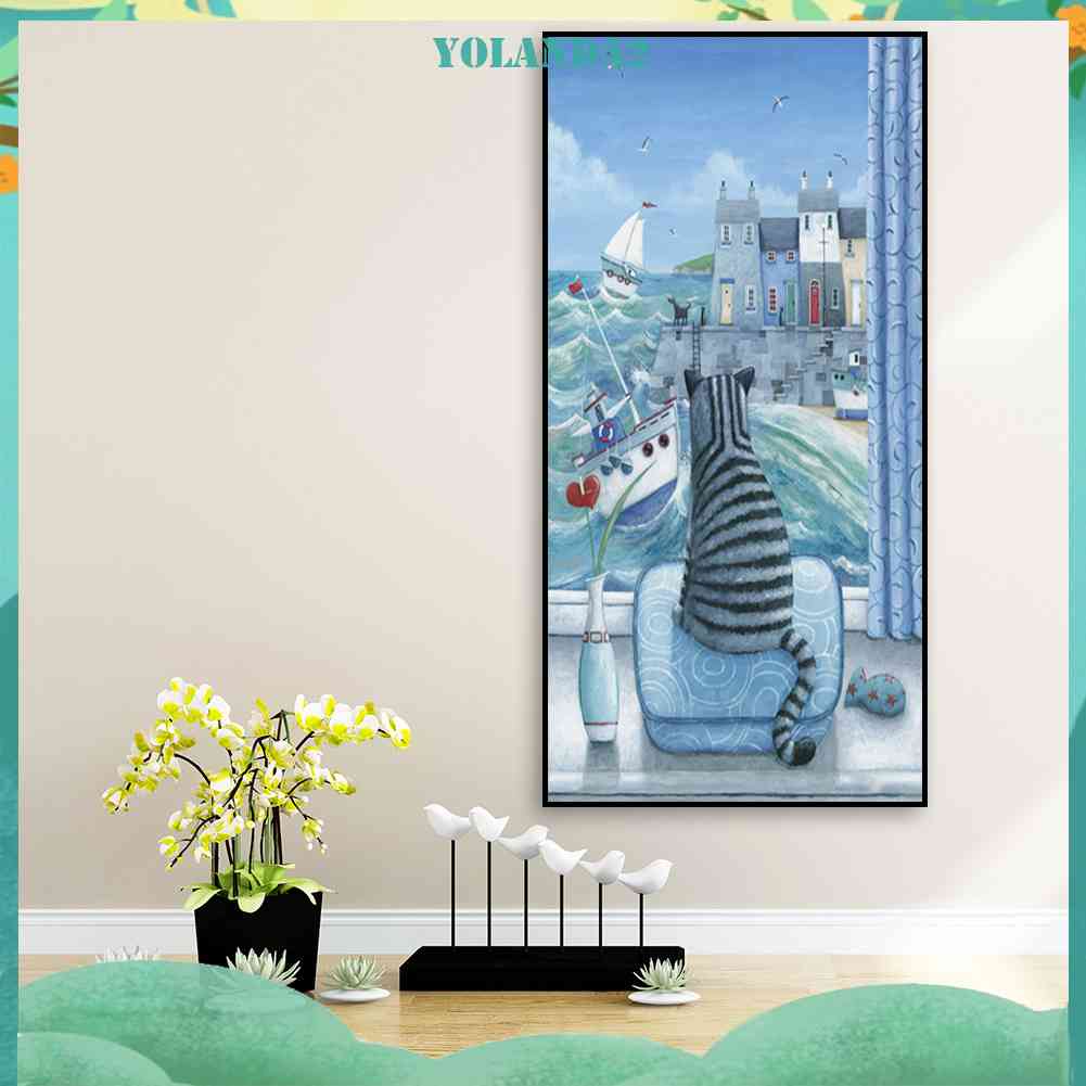 Bộ Tranh Đính Đá 5D Tự Làm Toàn Diện Hình Mèo Xem Sóng