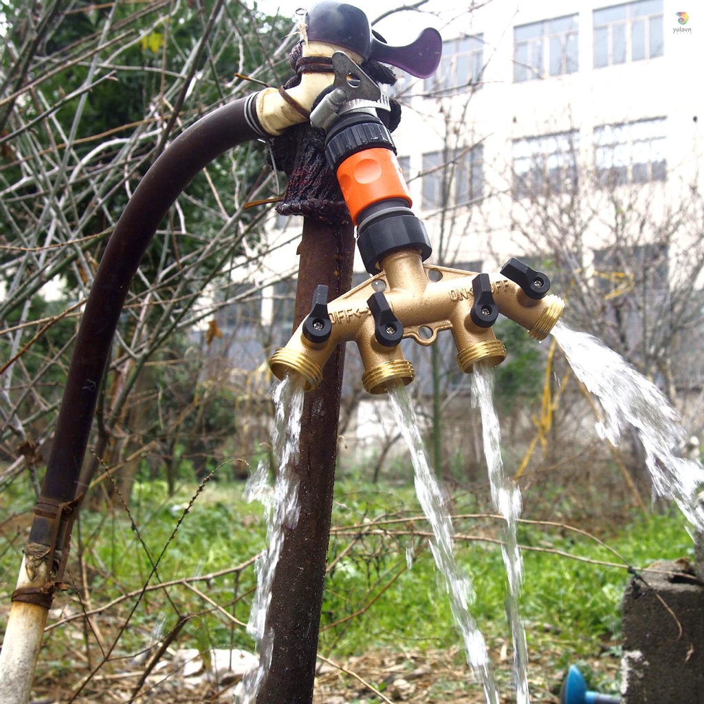 Đầu Nối Ống Nước 4 Chiều 3 / 4in Bằng Đồng Với 4 Van Cho Hệ Thống Tưới Vườn / Nông Nghiệp / Rửa Xe