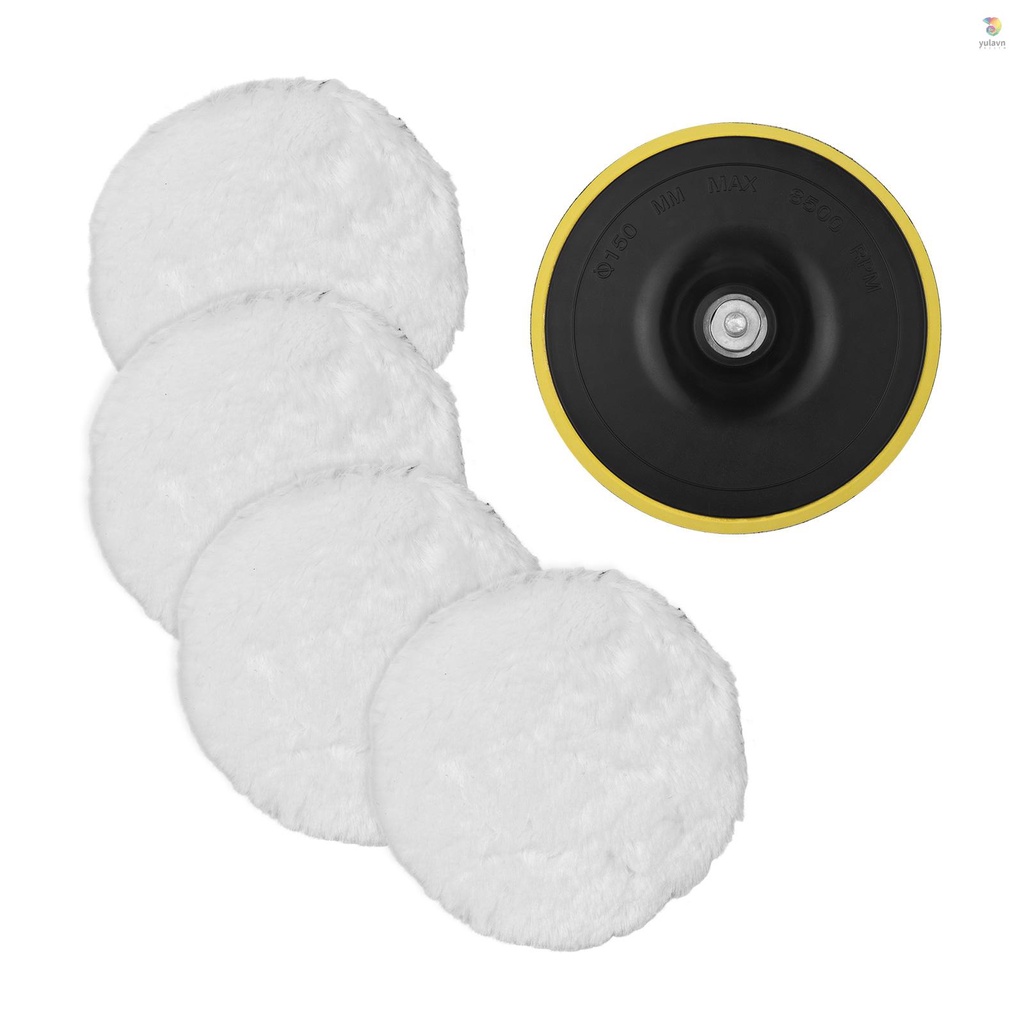 Bộ 6 Đĩa Mài Đánh Bóng Bằng Len 6 Inch Kèm Bộ Chuyển Đổi M14 Chuyên Dụng Chất Lượng Cao