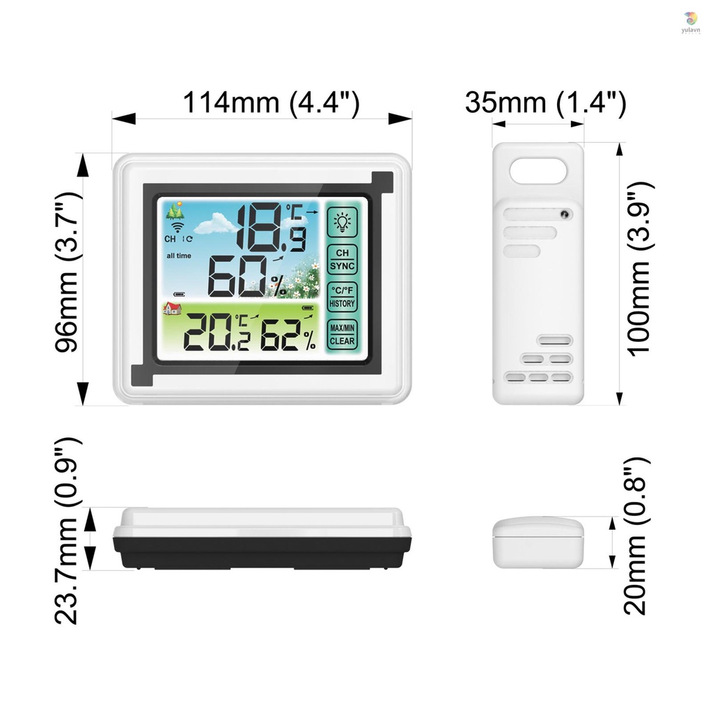 Đồng Hồ Kỹ Thuật Số Đo Nhiệt Độ Và Độ Ẩm Không Dây Trong Nhà / Ngoài Trời