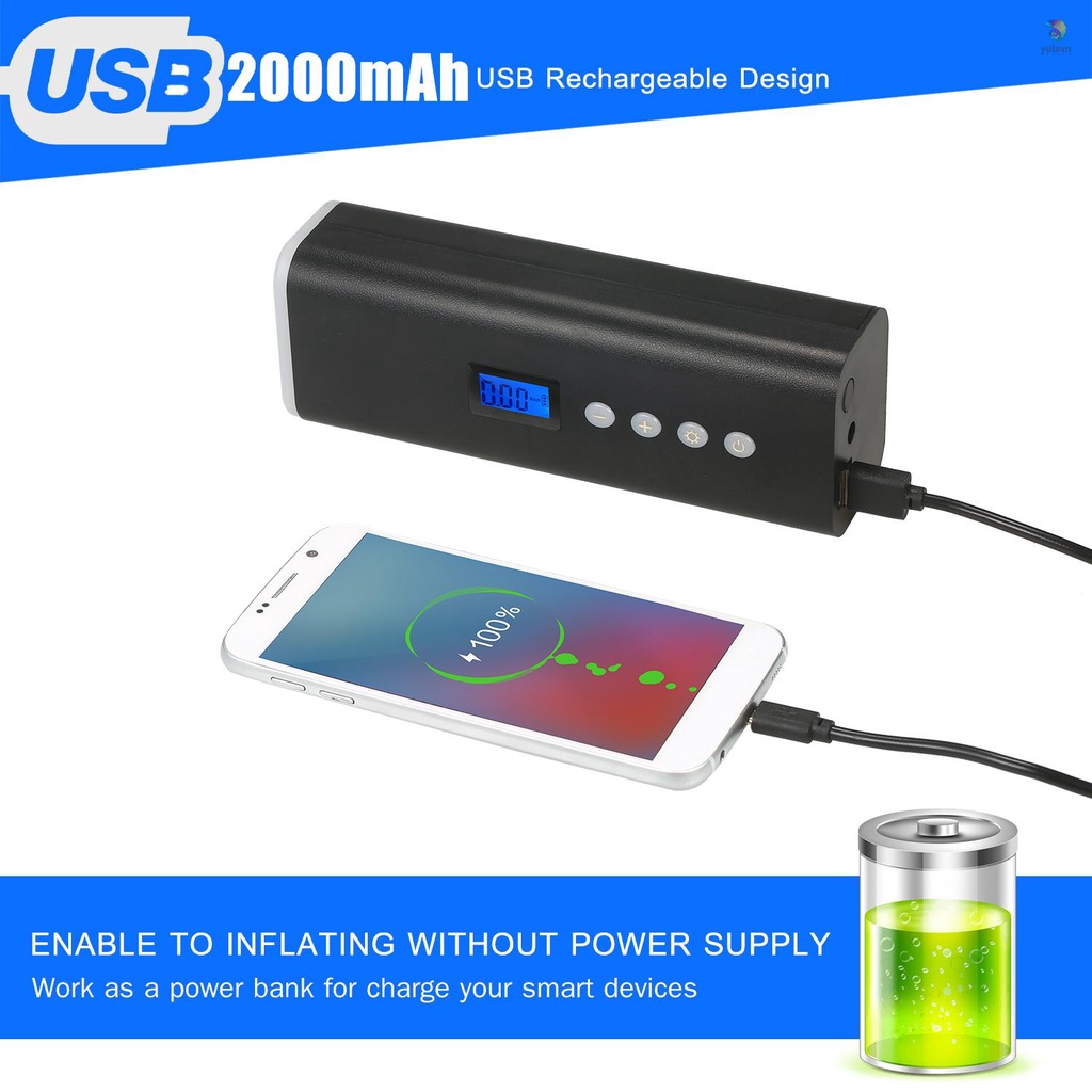 Máy Bơm Lốp Xe Cầm Tay 150PSI 2000mAh Màn Hình LCD Với 4 Vòi Đèn LED