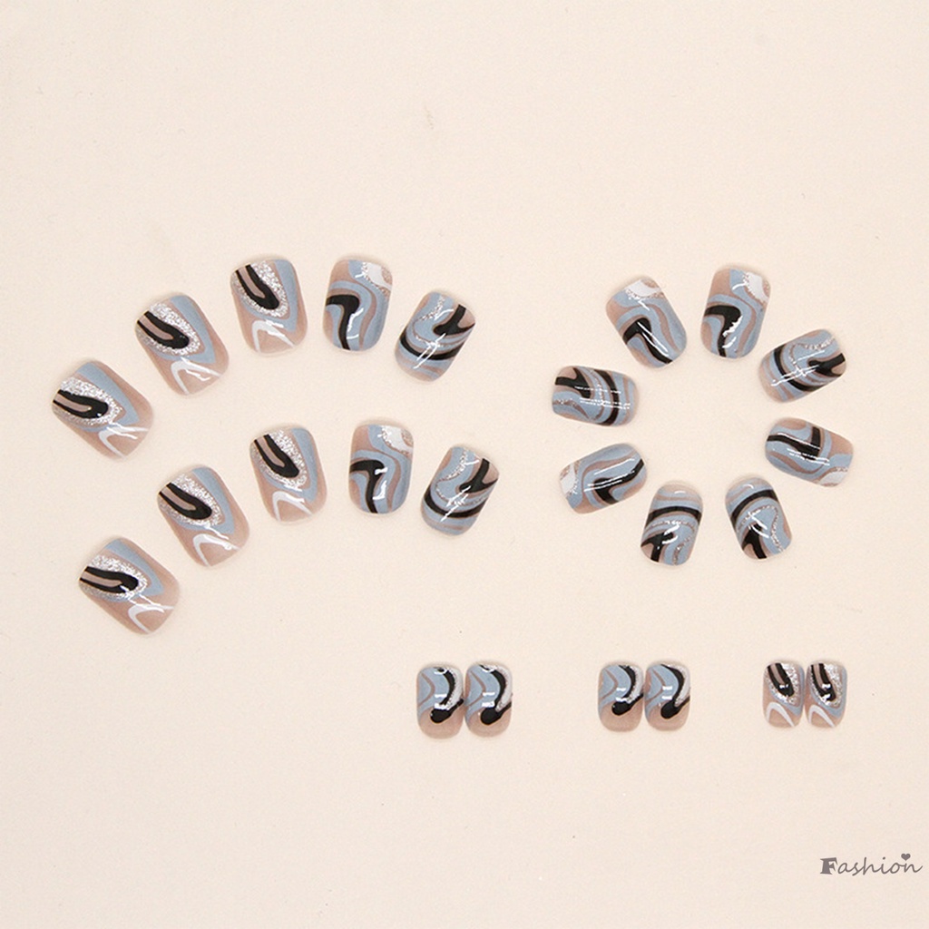 Móng Tay Giả Ngắn Gợn Sóng Nhiều Màu Chống Trầy Xước Trang Trí Nghệ Thuật