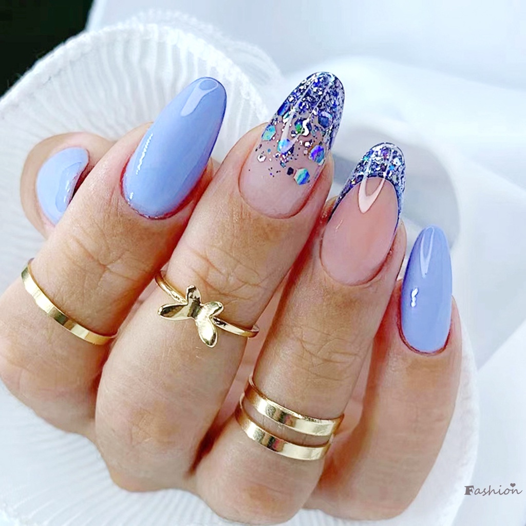 Móng Tay Giả Kim Tuyến Màu Xanh Dương Ngọt Ngào Và Quyến Rũ Có Thể Tái Sử Dụng