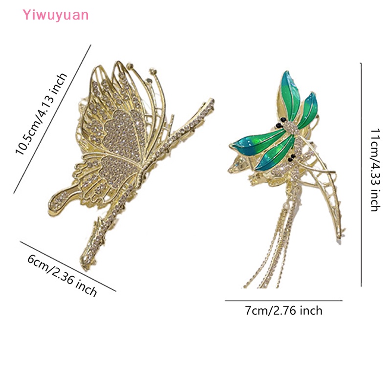 < Yiwuyuan > Kẹp Tóc Kim Loại Hình Bướm Rỗng Đính Đá Tua Rua Thời Trang Mới