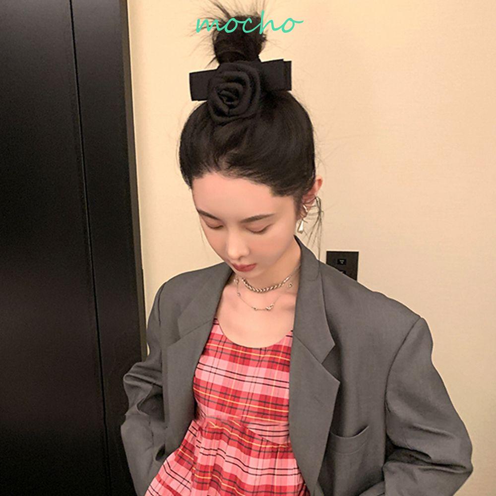 Kẹp Tóc Nơ Lớn Bằng Vải Đính Hoa Trà Phong Cách Hàn Quốc Cổ Điển Dành Cho Nữ