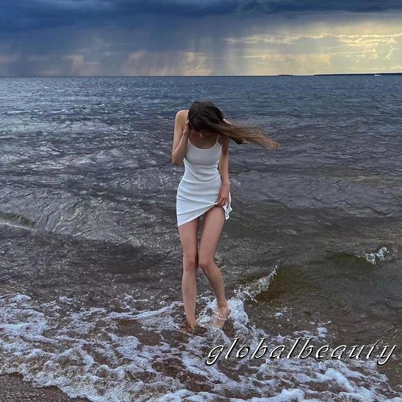 Đầm Mini Hai Dây Ôm Dáng Màu Sắc Trơn Hở Lưng Thời Trang Mùa Hè Cho Nữ