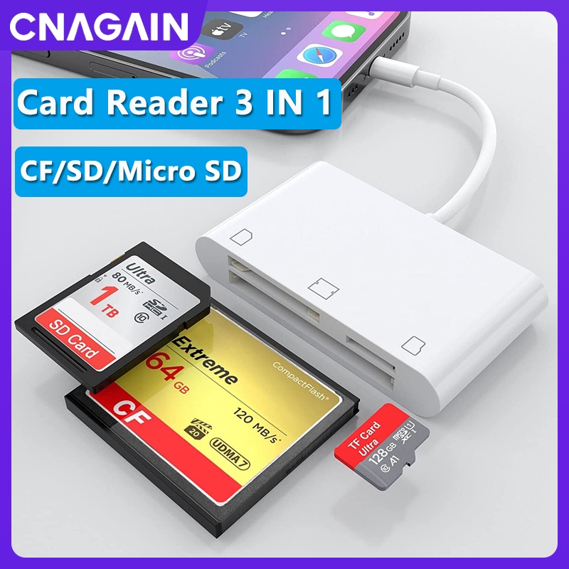 Đầu Đọc Thẻ Nhớ CF SD Micro SD TF 3 Trong 1 Cho iPhone 14 pro max 13 12 11 XS Xr