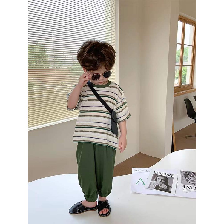 Bộ Quần Áo Thun Lụa Lạnh Siêu Mỏng Mềm Mại Kẻ Sọc Chống Muỗi Thời Trang Mùa Hè Cho Bé Trai