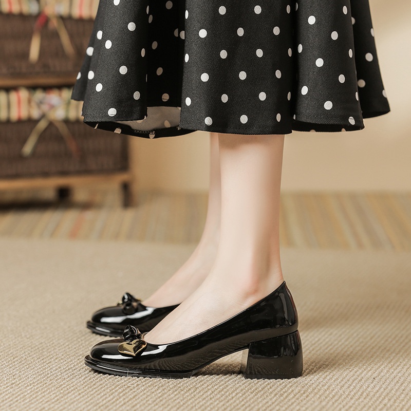 Giày Cao Gót Đính Nơ Phong Cách Nhật Bản Cho Nữ