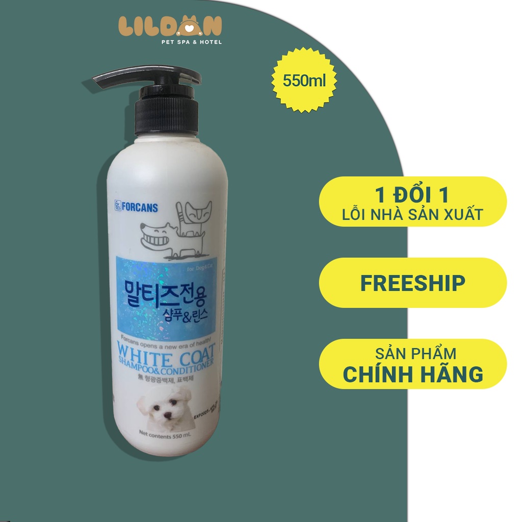 FORCANS (500ml) Dầu Gội Và Xã Dành Cho Chó Lông Màu Trắng