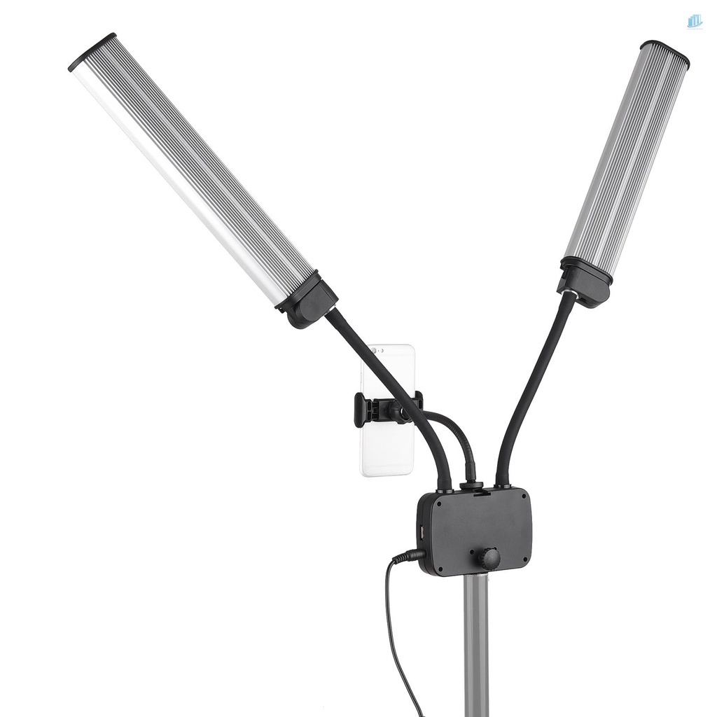 Đèn LED Hai Cánh Tay Linh Hoạt 3200K-4500K-5600K 3 Chế Độ Sáng 45W Kèm Giá Đỡ Điện Thoại Hỗ Trợ Chụp Ảnh Chân Dung