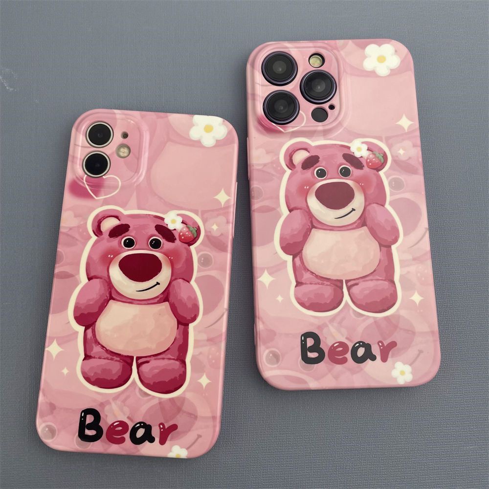 Ốp Điện Thoại Họa Tiết Chú Gấu Và Dâu Tây Dễ Thương Cho Iphone1314pro11 8 xsmax plus12