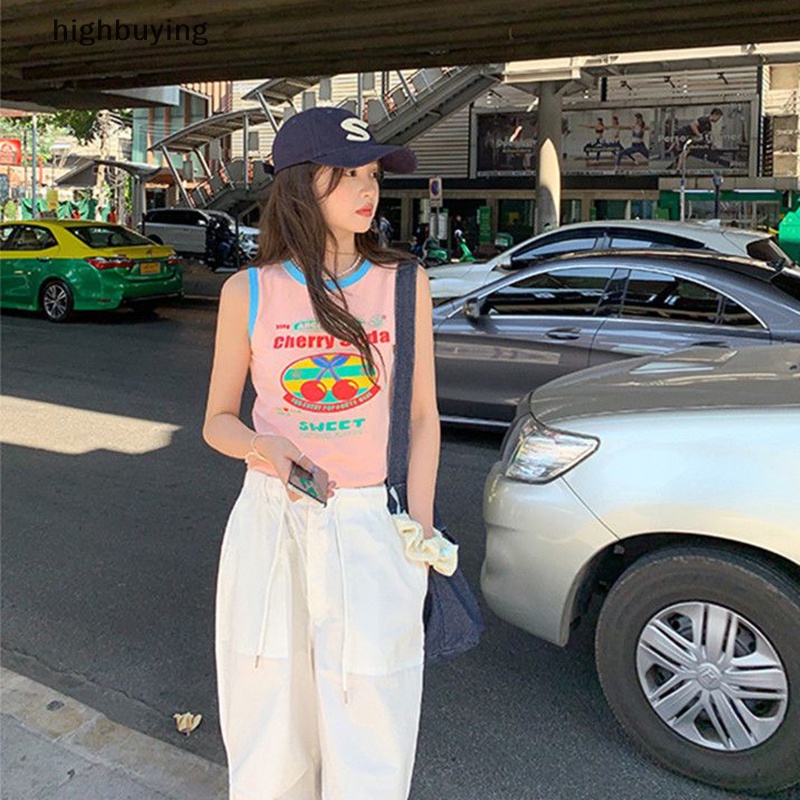 Áo Croptop Sát Nách Cổ Tròn In Họa Tiết Cherry Thời Trang Mùa Hè Cho Nữ