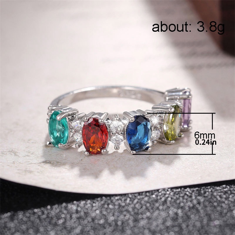 Ygt Nhẫn Đính Đá Zircon Màu Cầu Vồng Sang Trọng Cho Nữ