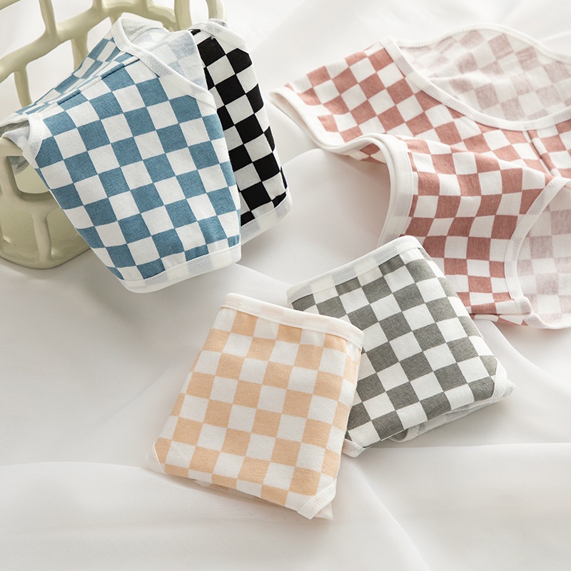 Quần Lót Cotton Thoáng Khí Họa Tiết Caro Dễ Thương Cho Nữ