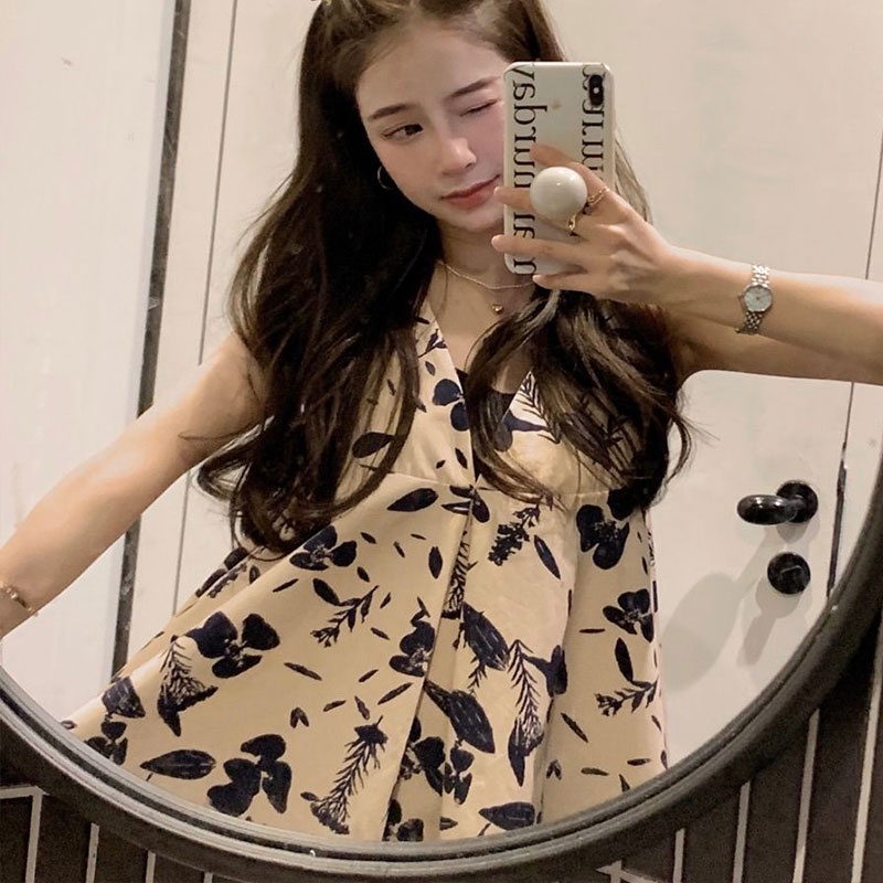 Áo Hai Dây Cổ Chữ V Họa Tiết Hoa Thời Trang Mùa Hè Cho Nữ