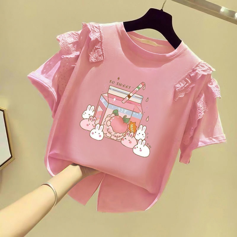 Áo Thun Cotton Trơn Tay Ngắn Thời Trang Mùa Hè Hàn Quốc 2022 Cho Bé Gái RUP8