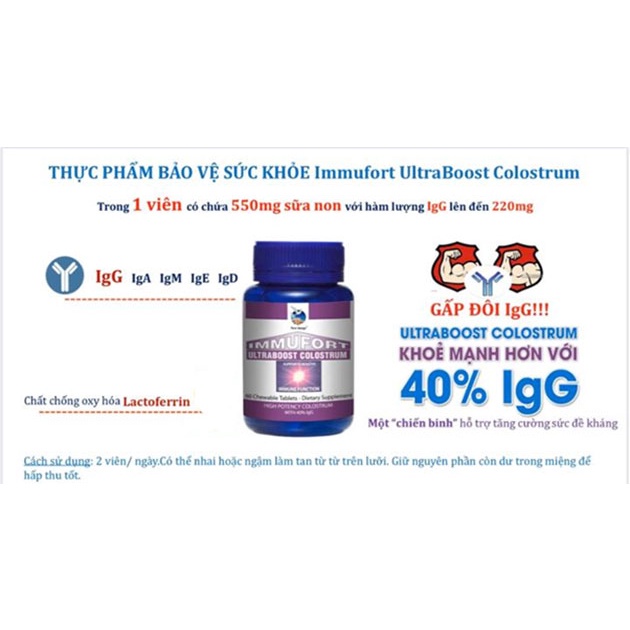 Sữa non cô đặc dạng viên Immufort Ultraboost Colostrum Alpha Lipid nâng cao sức đề kháng -Lọ 60 viên-nhathuoctaman247