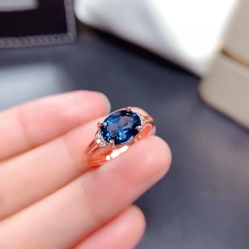 Nhẫn Mạ Bạc 925 Đính Đá Topaz Xanh Dương Sang Trọng Cho Nữ