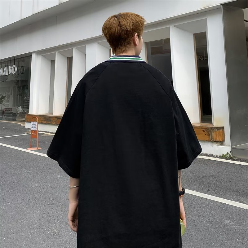 Áo polo Dáng Rộng Tay Lỡ In Họa Tiết Thời Trang Mùa Hè Phong Cách Hàn Quốc Cho Nam