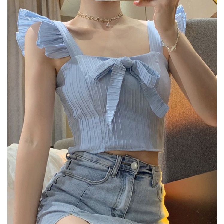 Áo Hai Dây Có Mút Đệm Ngực Thắt Nơ Xinh Xắn Thời Trang Mùa Hè Cho