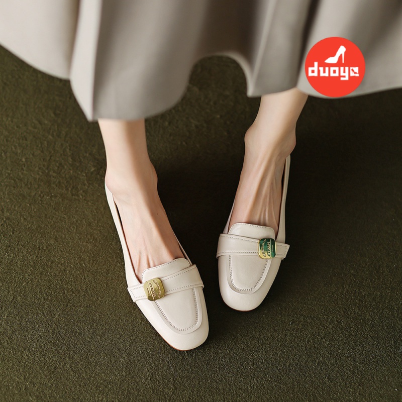 Duoya Giày Lười Da Thật Đế Dày Mềm Mại Cài Khóa Kim Loại Cho Nữ Miễn Phí Vận Chuyển