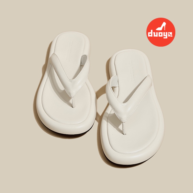 Duoya Tóc Thẳng ~ [Hàng Có Sẵn] Dép Xỏ Ngón Đi Biển Mùa Hè Phiên Bản Hàn Quốc Thoải Mái Nửa Đế Phẳng Thoải Mái Cho Nữ